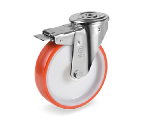 [00002114] Ruota d.80 Naylon./Wul. Piastra Tonda F.12 Gir. con freno Inox 21202 FRHB